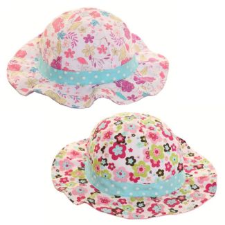 Girls Floral Print Sun Hats -  Assorted Colours 