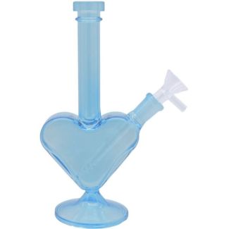 Glass "Heart of Glass" Waterpipe - Blue- 8 Inch