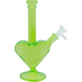 Glass "Heart of Glass" Waterpipe - Green - 8 Inch