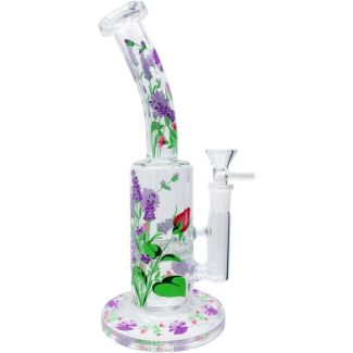 Glass "Petit Madame" Waterpipe With Lavender Design and Diffusor Disc – 9.8 Inch