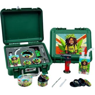 Glass Waterpipe & Accessory Gift Set  - Rasta Bob (Green)