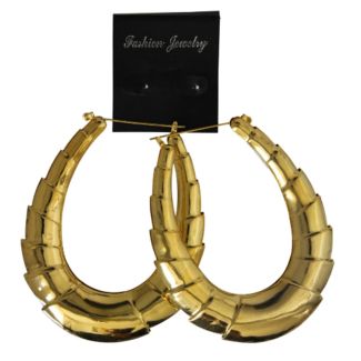 Gold Oval Design Bamboo Hoop Earring - 8.5cm