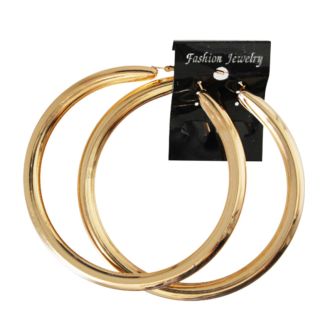 Gold Plain Round Hoop Earrings - 8.5cm 