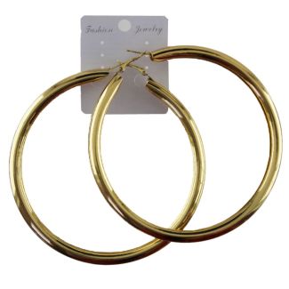 Gold Plain Tube Hoop Earrings - 8.5cm