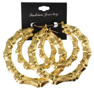 Gold Round Double Layer Bamboo Shape Hoop Earring - 8.5cm