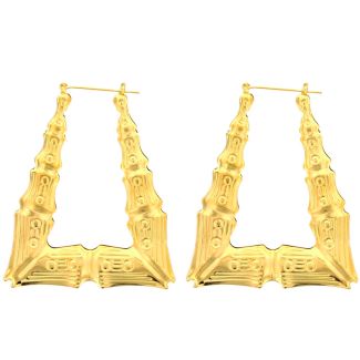 Gold Triangle Bamboo Hoop Earrings - 7.5cm