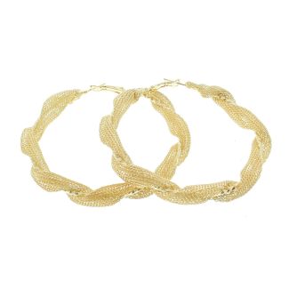 Gold Twisted Mesh Design Hoop Earrings - 7cm 