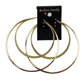 Gold Two Row Plain Hoop Earrings - 8cm