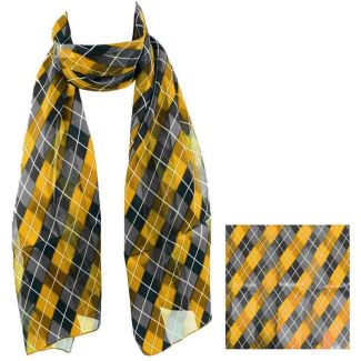 Wholesale Ladies Satin Scarf - Romb Pattern (Gold/Grey)