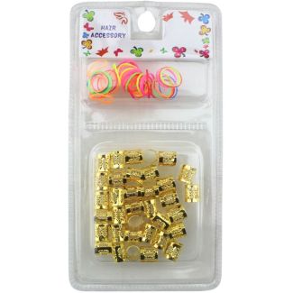 Gold Adjustable Hair Braid Beads & Elastics Set