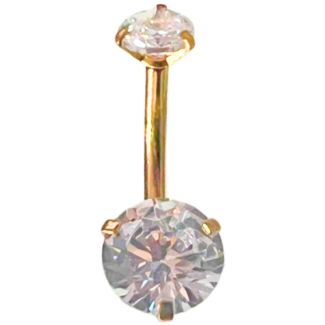 Gold Double Clawset Belly Bar - Clear