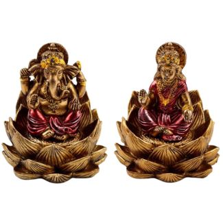 Gold Ganesh & Lotus Lakshmi Figurine Set of 2 (8cm)