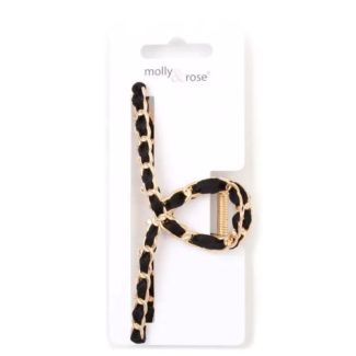 Gold Metal Chain Effect Hair Clamp with Black Ribbon - 11cm