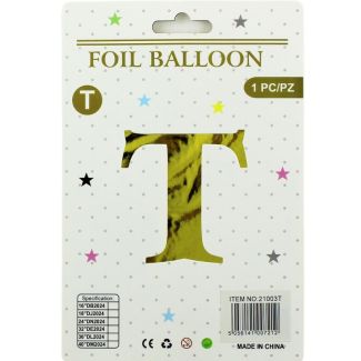 16" Letter "T" Air filled Foil Balloon - Gold