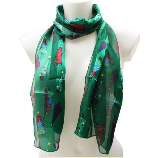 Ladies Christmas Tree Design Scarf - Green