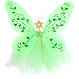 Green Butterfly Fairy Wings, Wand and Tutu Dressing Up Set – (49x46cm Wings)
