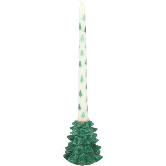 Green Fir Tree Resin Candle Holder with Taper Candle - 34cm