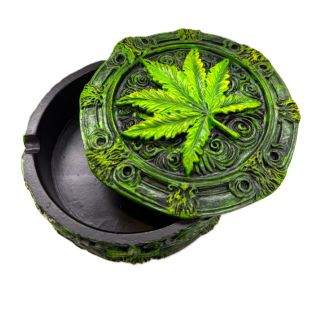Wise Skies "Green Leaf" Ashtray With Lid  