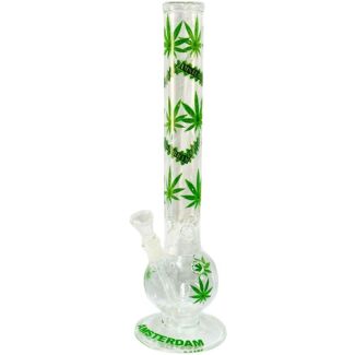 Green Leaf Print Glass Waterpipe -  Amsterdam (17.5inch)