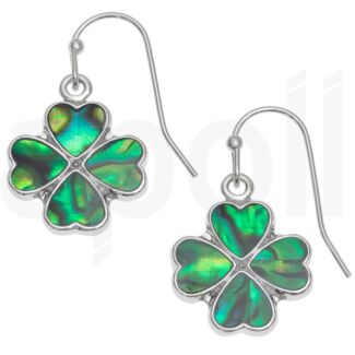 Green Paua Shell Clover Leaf Hook Earrings