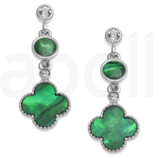 Green Paua Shell Quatrefoil Dropper Earrings