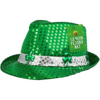 Green Sequin Shamrock Fedora Hat for St. Patrick’s Day