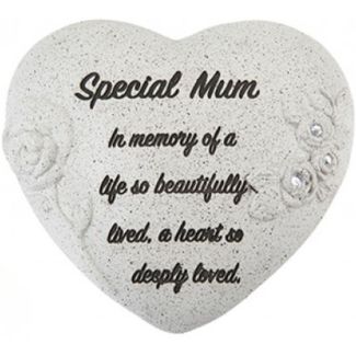 Heart-Shaped Memorial Stone with Diamantes & Rose Detail – Special Mum Tribute (16cm)