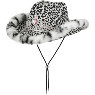 Grey Leopard Print Party Cowboy Hat – 37cm