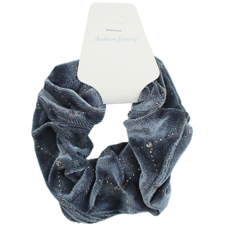 Grey Velvet Hair Scrunchie with Rhinestone Details - 8cm
