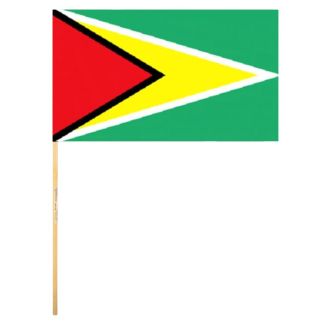 Guyana Hand  Flag With Wooden Stick - 18" x 12"