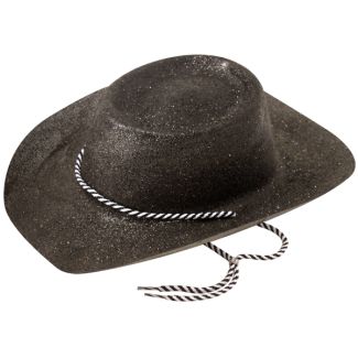 Cowboy Glitter Party Hat With Cord - Black