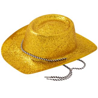 Cowboy Glitter Party Hat With Cord - Gold