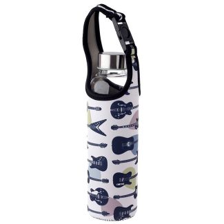 Headstock Guitar Reusable Glass Water Bottle with Protective Neoprene Sleeve with Strap