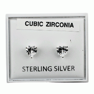 Wholesale Sterling Silver 4mm Heart Shape Clear Ear Studs