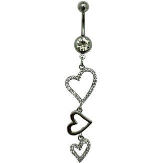 Heart Design Belly Bar - Silver - 60mm
