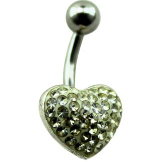 Heart Design Crystal Belly Bar – Silver