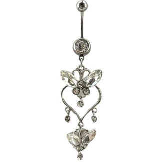 Heart & Leaf Design Belly Bar - Silver - 60mm
