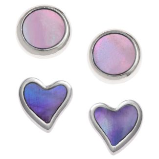 Heart & Round Mother of Pearl Shell Stud Earrings - 2 pairs 