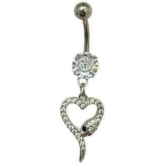 Heart Snake Design Belly Bar - Silver - 40mm