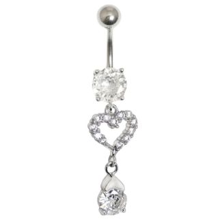 Hearts Desire Dangle Belly Bar - Silver - 40mm