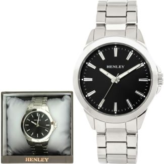 Henley Classic Round Dial Men's Metal Bracelet Watch - Black/Silver