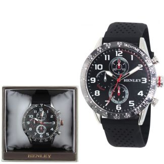 Henley Men's Polished Sports Silicone Watch - Black