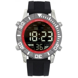 Henley Men's Round Multi Functional Silicone Strap Watch  - Red & Black