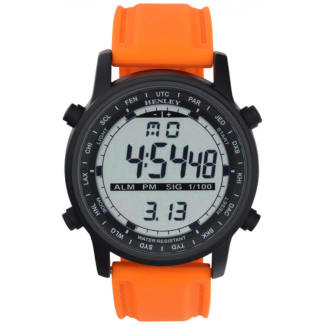 Henley Men's Round Multi Functional Silicone Strap Watch  - Orange Strap