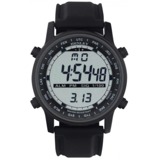 Henley Men's Round Multi Functional Silicone Strap Watch  - Black