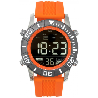 Henley Men's Round Multi Functional Silicone Strap Watch  - Orange