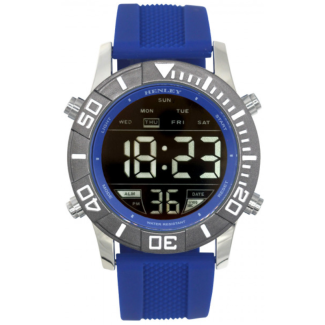 Henley Men's Round Multi Functional Silicone Strap Watch  - Blue
