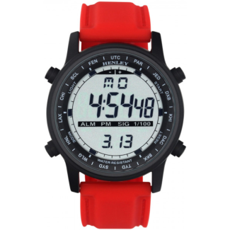 Henley Men's Round Multi Functional Silicone Strap Watch  - Red