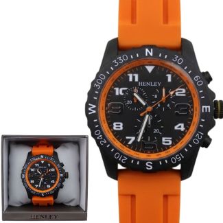 Henley Men's Sports Polished Silicone Multi Eye Watch - Black/Yellow 
