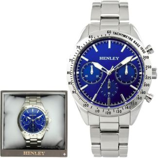 Henley Round Multi-Dial Men's Metal Bracelet Watch - Blue/Silver 